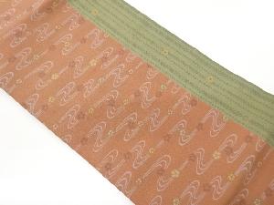 縮緬地流水に花々模様織出し名古屋帯